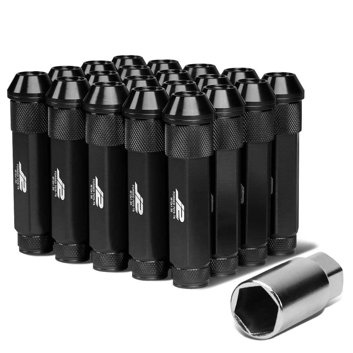 Universal Aluminum Open-End Lug Nuts 90MM M12X1.5 20PCS with Adapter Black