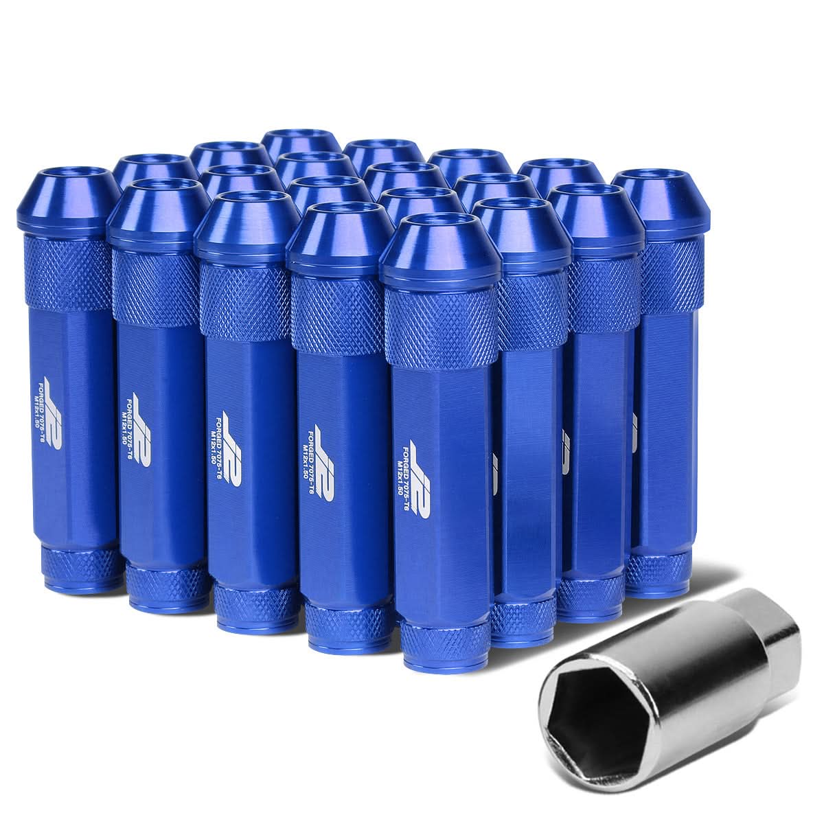 Aluminum Lug Nuts Open End 90mm M12x1.5 20pc Set with Adapter Blue