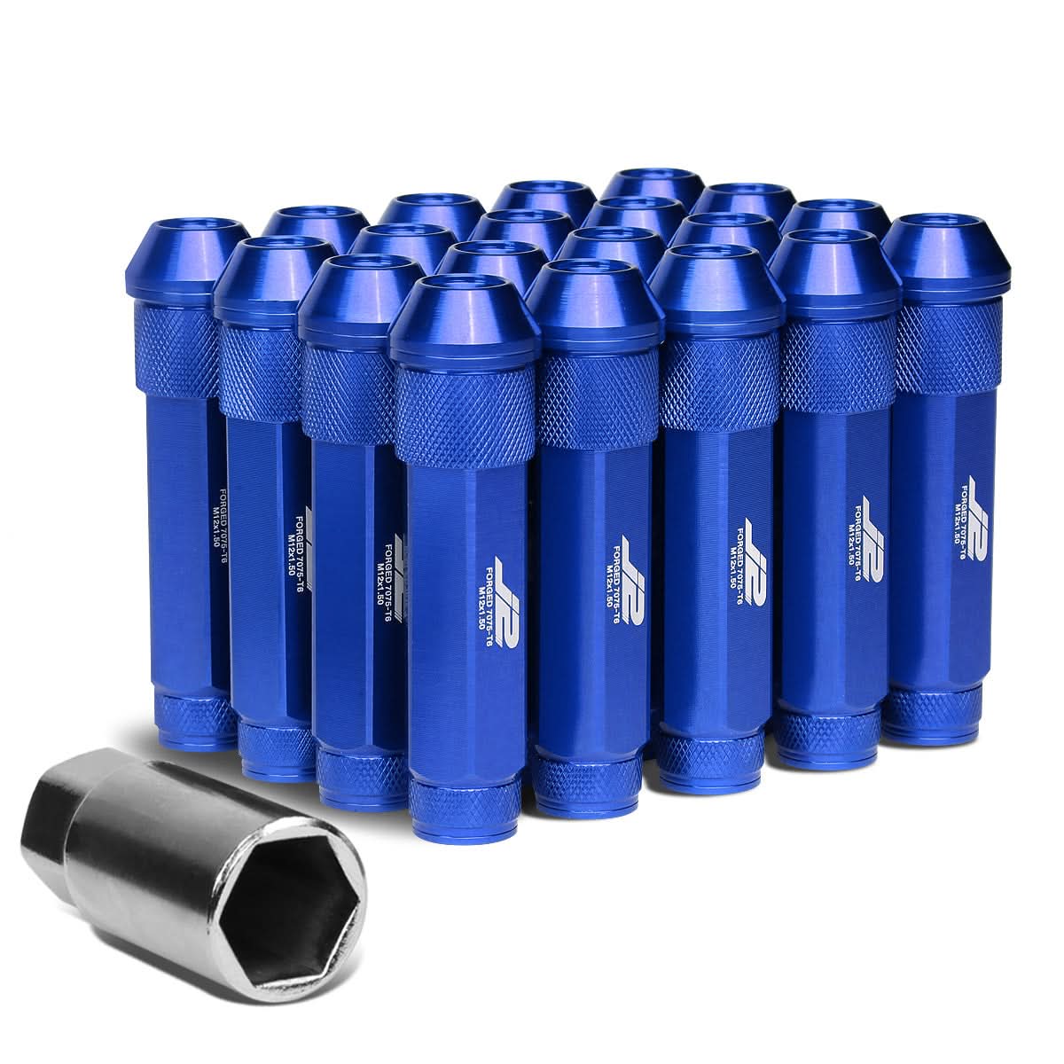 Aluminum Lug Nuts Open End 90mm M12x1.5 20pc Set with Adapter Blue