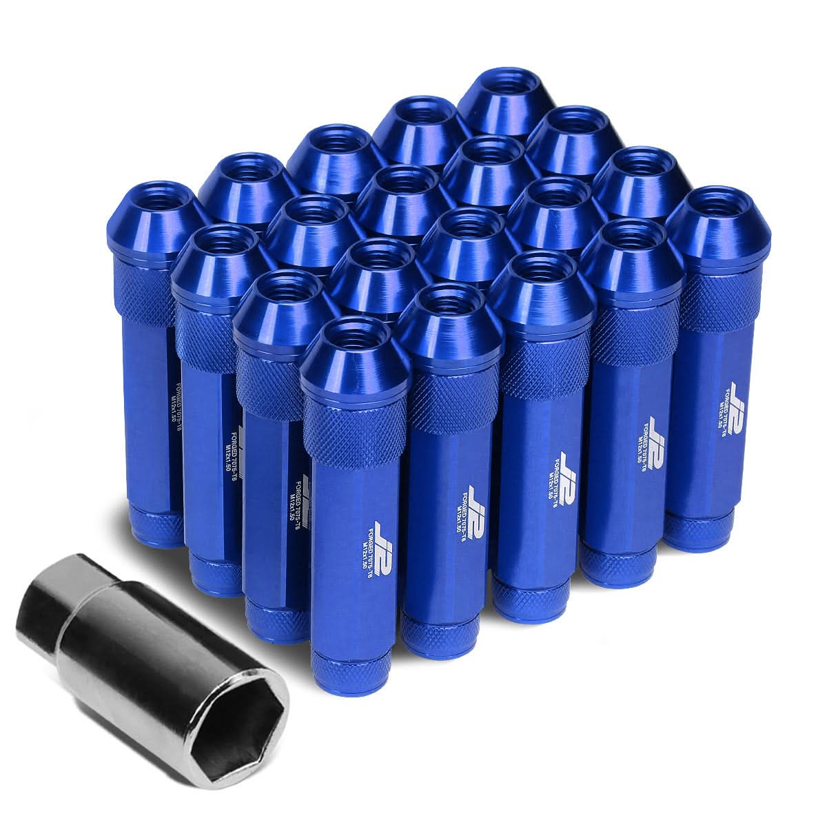 Aluminum Lug Nuts Open End 90mm M12x1.5 20pc Set with Adapter Blue