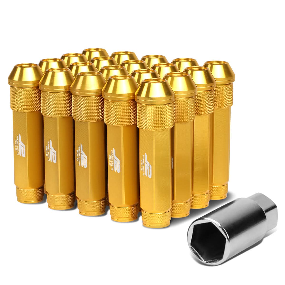 Aluminum Open-End Lug Nuts 90MM M12X1.5 20PCS w/ Adapter Gold