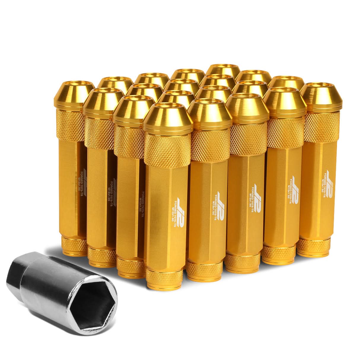 Aluminum Open-End Lug Nuts 90MM M12X1.5 20PCS w/ Adapter Gold