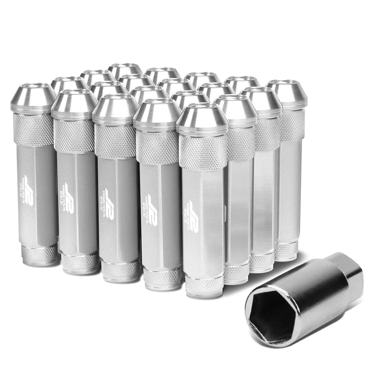 Universal Aluminum Open-End Lug Nuts M12x1.5 20pc w/ Adapter Silver