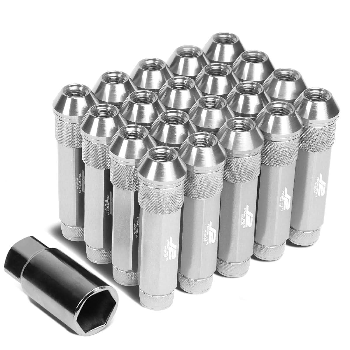 Universal Aluminum Open-End Lug Nuts M12x1.5 20pc w/ Adapter Silver