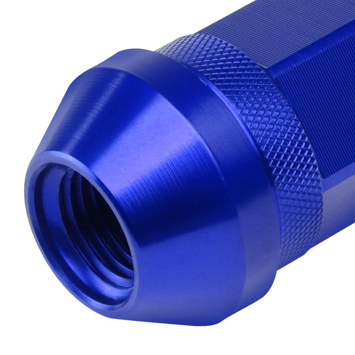 Aluminum Open-End Lug Nuts 60mm M12x1.25 Blue 20pcs w/ Adapter