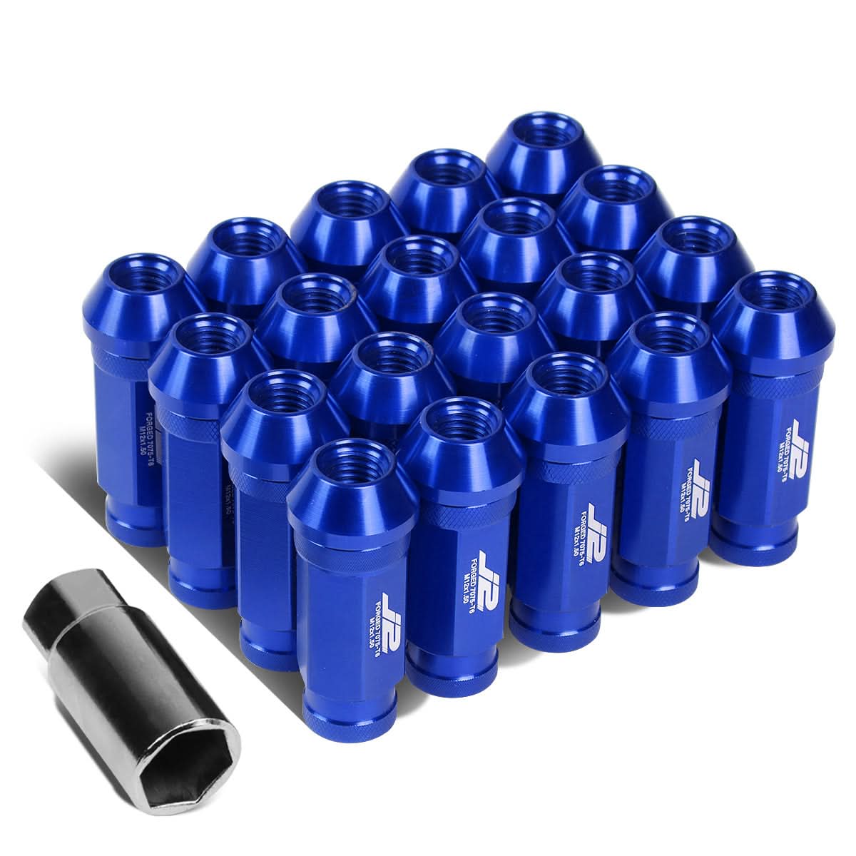 Aluminum Open-End Lug Nuts 60MM M12X1.5 20PCS w/ Adapter Blue