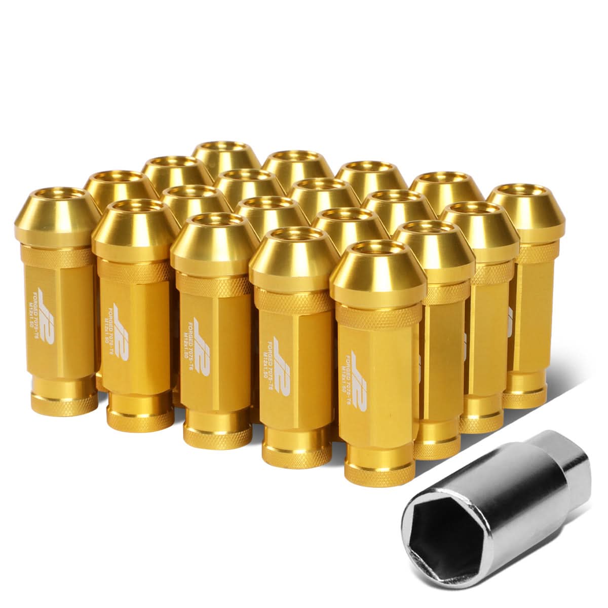 Aluminum Open-End Lug Nuts 60MM M12X1.5 20PCS with Adapter Gold