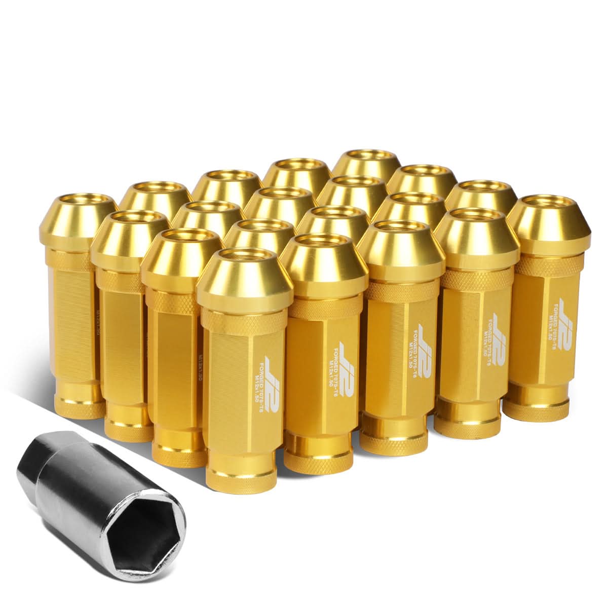 Aluminum Open-End Lug Nuts 60MM M12X1.5 20PCS with Adapter Gold