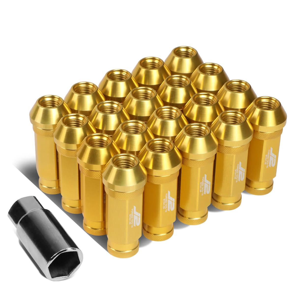 Aluminum Open-End Lug Nuts 60MM M12X1.5 20PCS with Adapter Gold