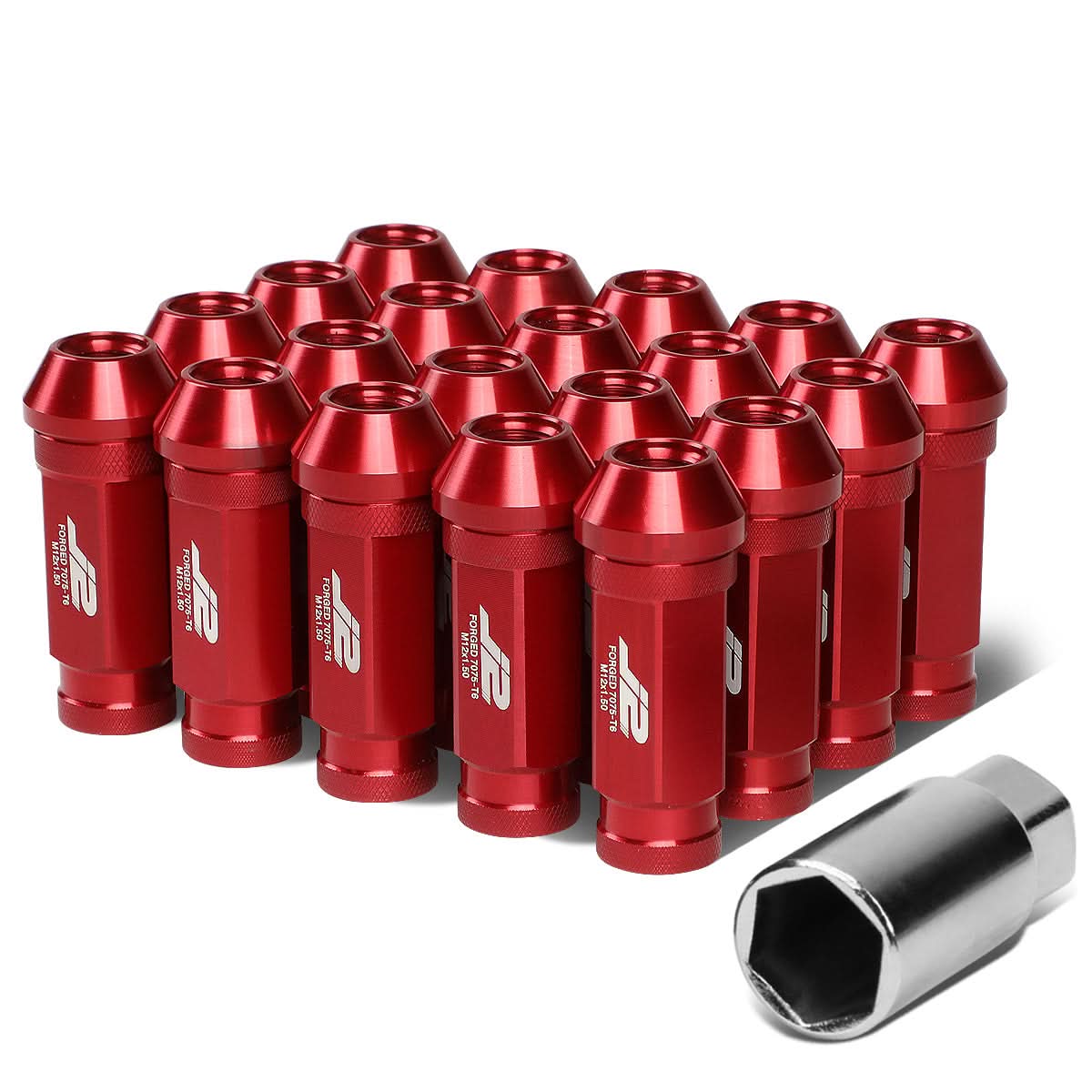 Red Aluminum Open-End Lug Nuts M12x1.5 60MM 20PCS Set w/ Adapter