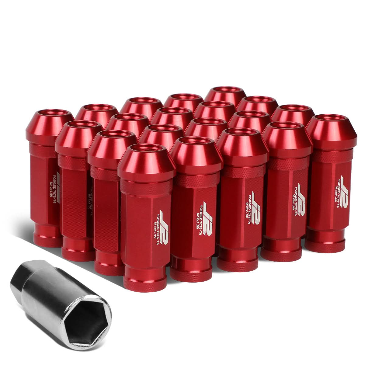 Red Aluminum Open-End Lug Nuts M12x1.5 60MM 20PCS Set w/ Adapter