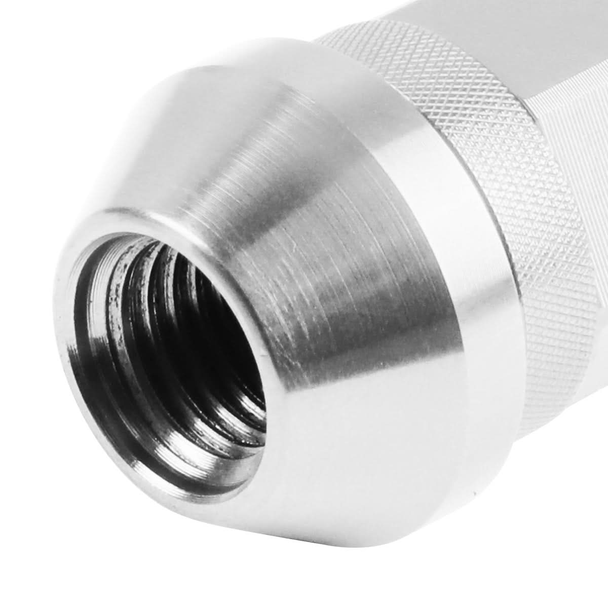 Aluminum Open-End Lug Nuts 60MM M12x1.5 20PCS w/ Adapter Silver