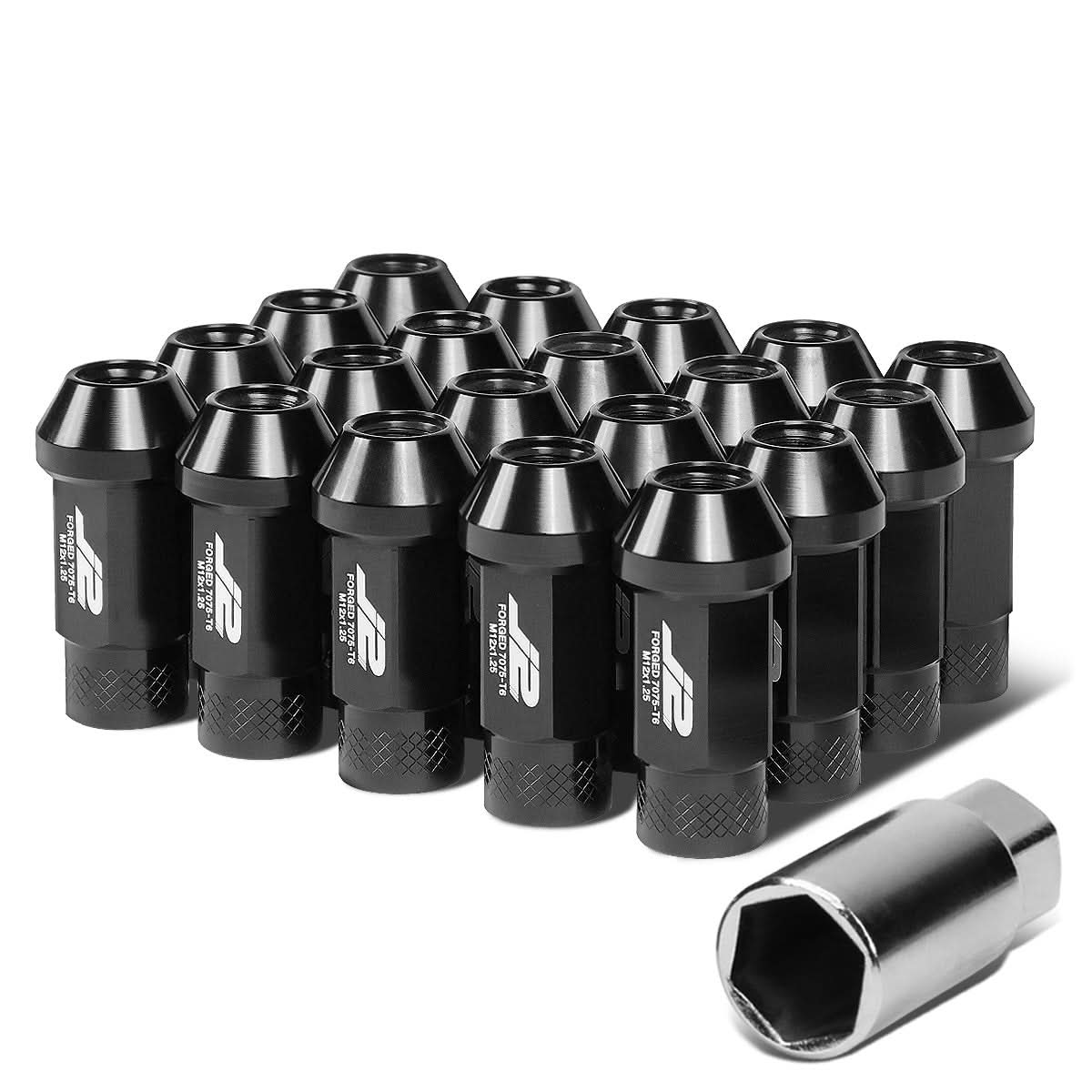 Aluminum Open-End Lug Nuts M12x1.25 50mm 20pc Set w/ Adapter Black