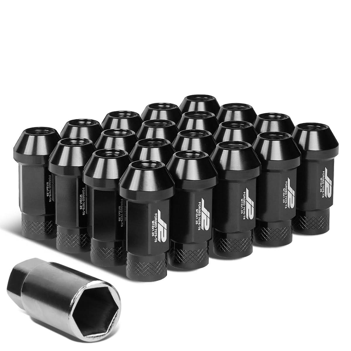Aluminum Open-End Lug Nuts M12x1.25 50mm 20pc Set w/ Adapter Black