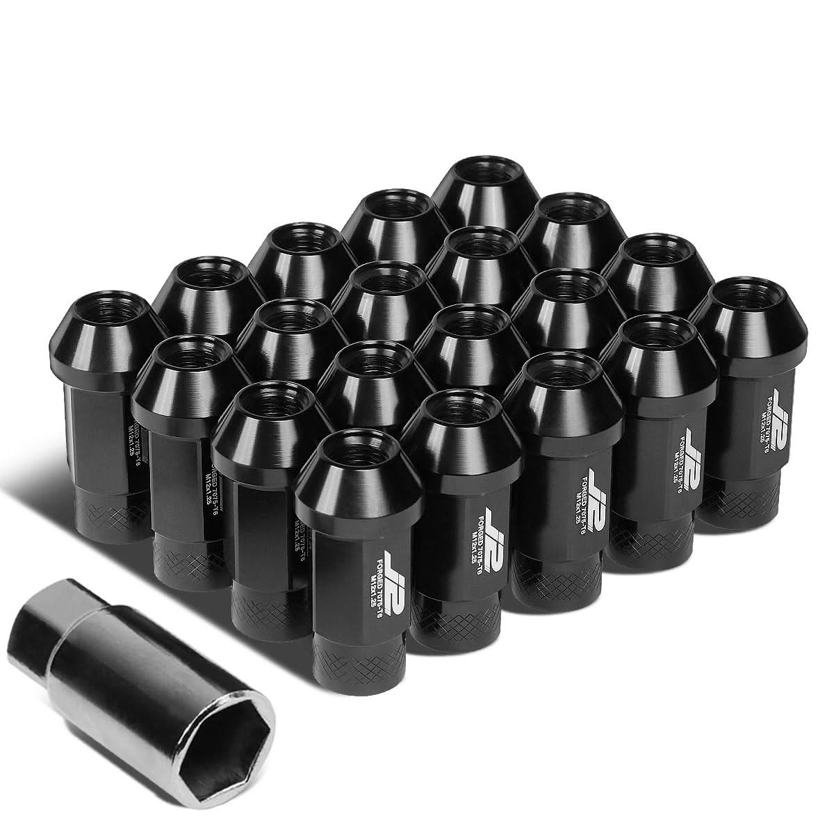 Aluminum Open-End Lug Nuts M12x1.25 50mm 20pc Set w/ Adapter Black