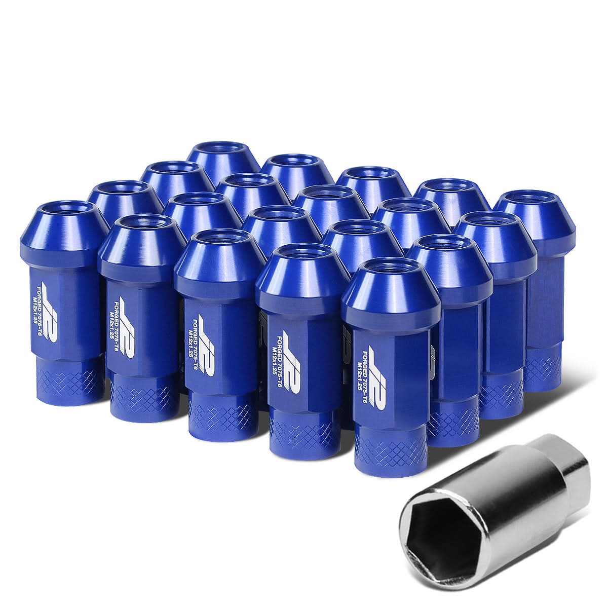 Aluminum Lug Nuts Open-End 50MM M12X1.25 20PCS Blue w/ Adapter