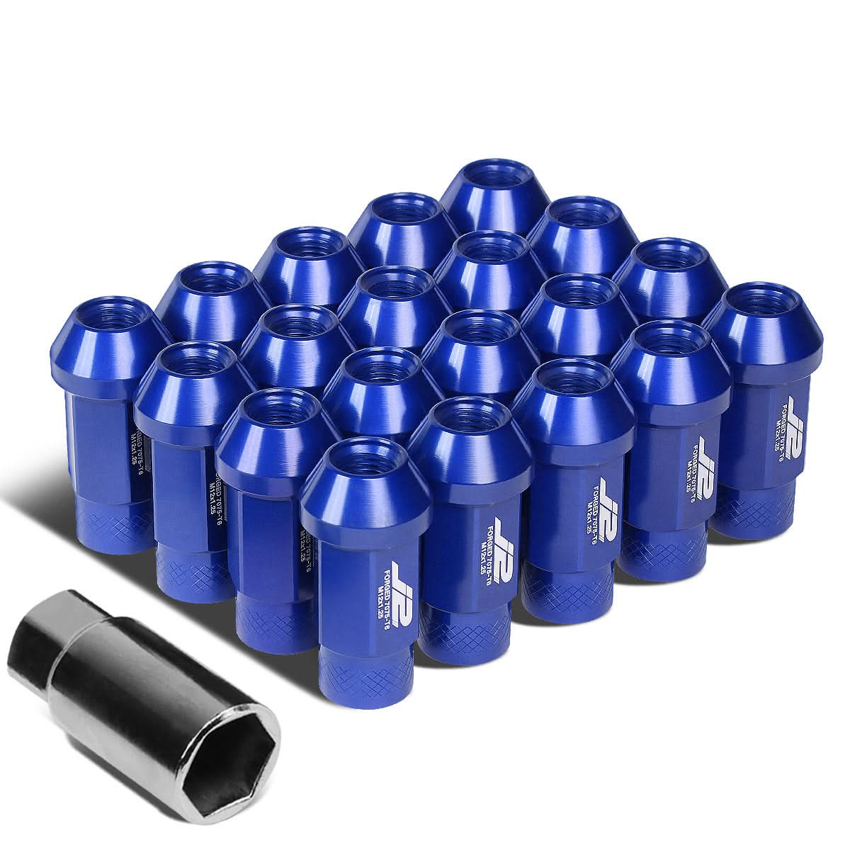 Aluminum Lug Nuts Open-End 50MM M12X1.25 20PCS Blue w/ Adapter