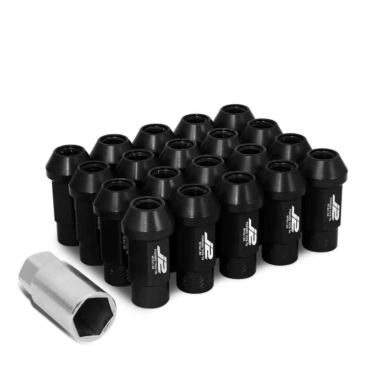 Aluminum Lug Nuts 50mm Open End M12x1.5 Thread 20pc Set with Adapter