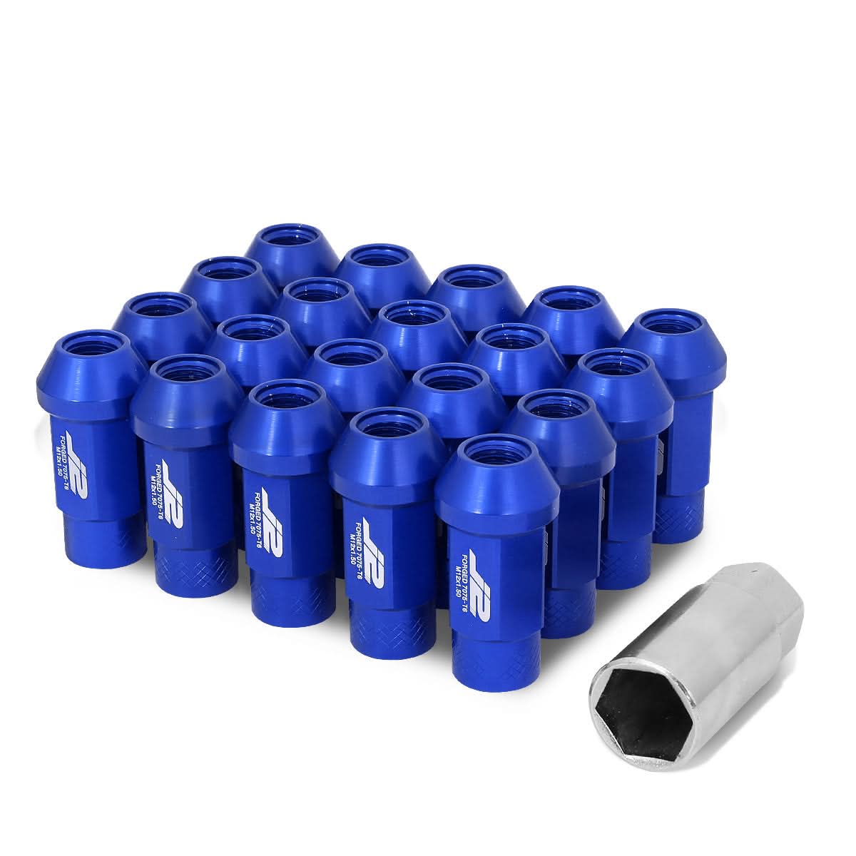 Aluminum Open-End Lug Nuts 50MM M12X1.5 20PCS with Adapter Blue