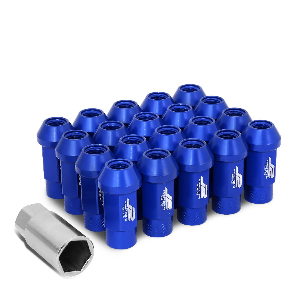 Aluminum Open-End Lug Nuts 50MM M12X1.5 20PCS with Adapter Blue