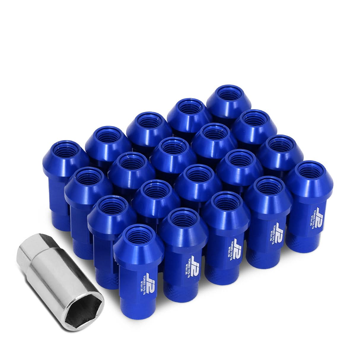 Aluminum Open-End Lug Nuts 50MM M12X1.5 20PCS with Adapter Blue