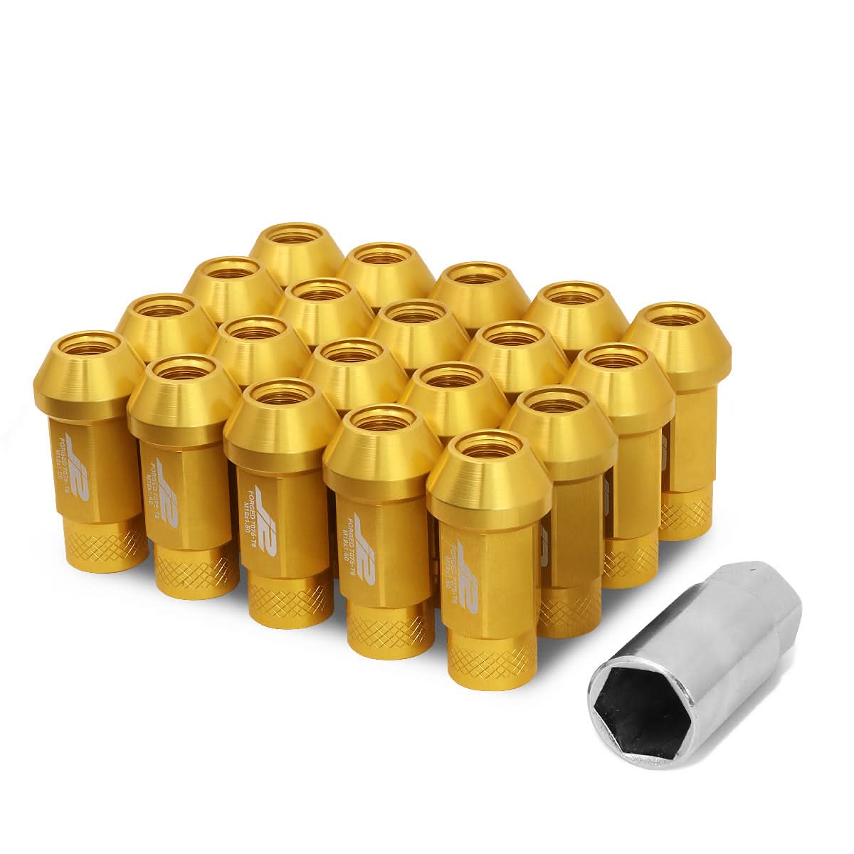 Universal Aluminum Open-End Lug Nuts 50MM M12X1.5 20PCS Gold