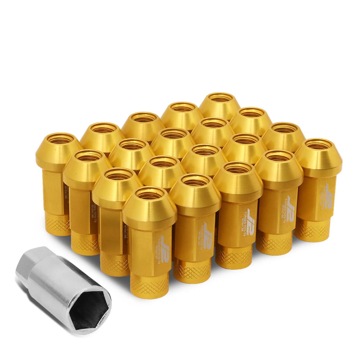 Universal Aluminum Open-End Lug Nuts 50MM M12X1.5 20PCS Gold