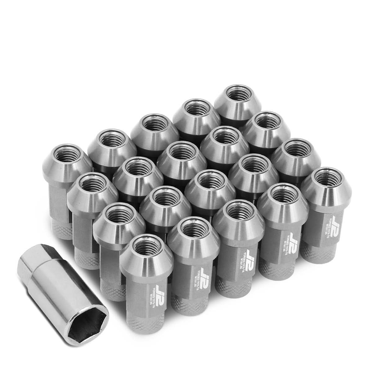 Aluminum Lug Nuts 50mm Open-End M12x1.5 20pc Set with Adapter Silver
