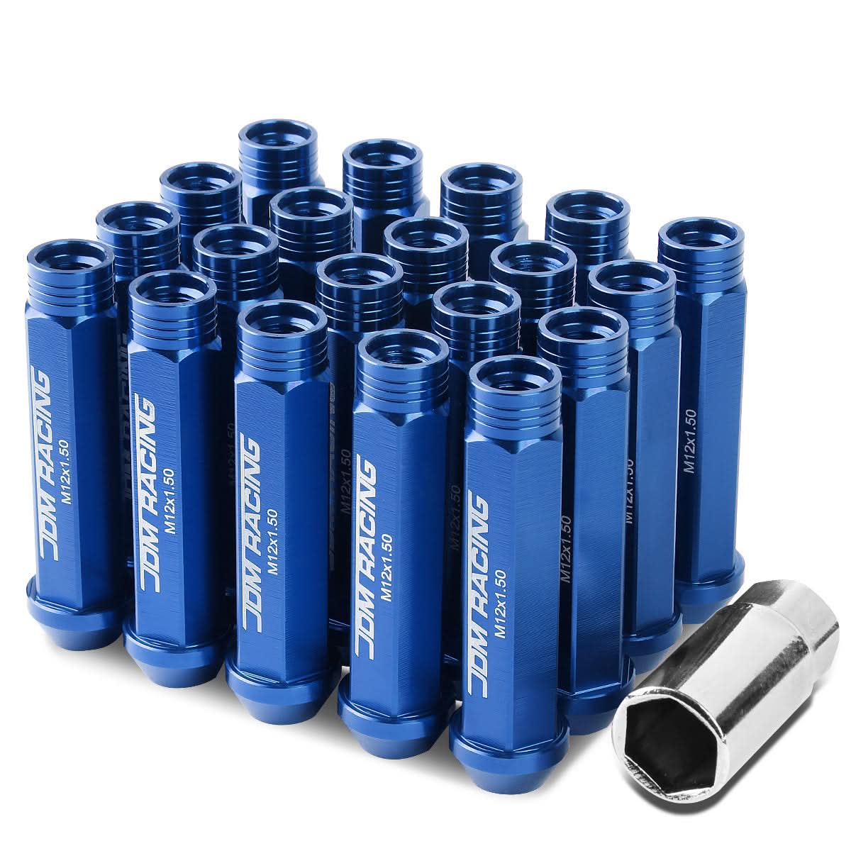 Universal Acorn Style Extended Lug Nuts M12 x 1.5 20pc Blue Aluminum