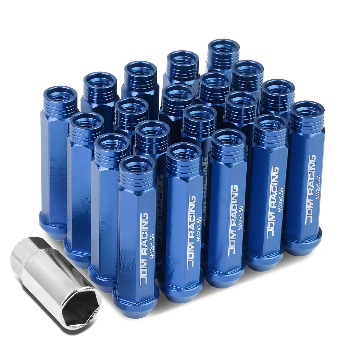 Universal Acorn Style Extended Lug Nuts M12 x 1.5 20pc Blue Aluminum