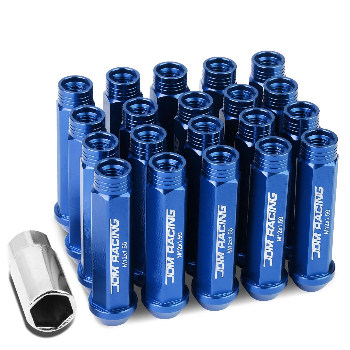 Universal Acorn Style Extended Lug Nuts M12 x 1.5 20pc Blue Aluminum