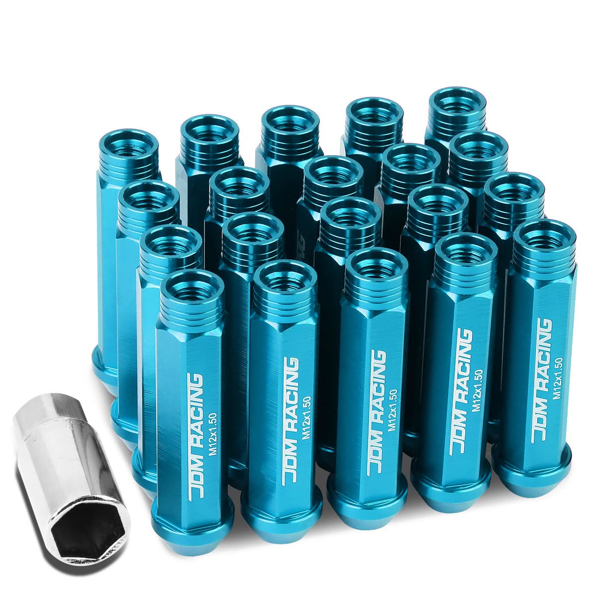 Universal Aluminum M12x1.5 Acorn Lug Nuts Extended Open End Light Blue 20pc