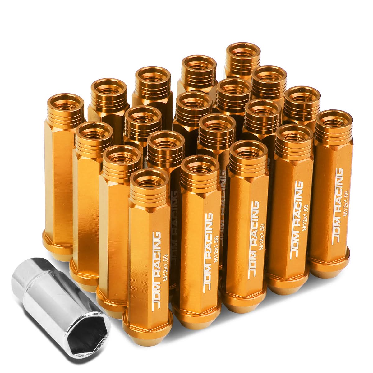 M12 X 1.5 Acorn Style Extended Lug Nuts - Aluminum Orange 20pc