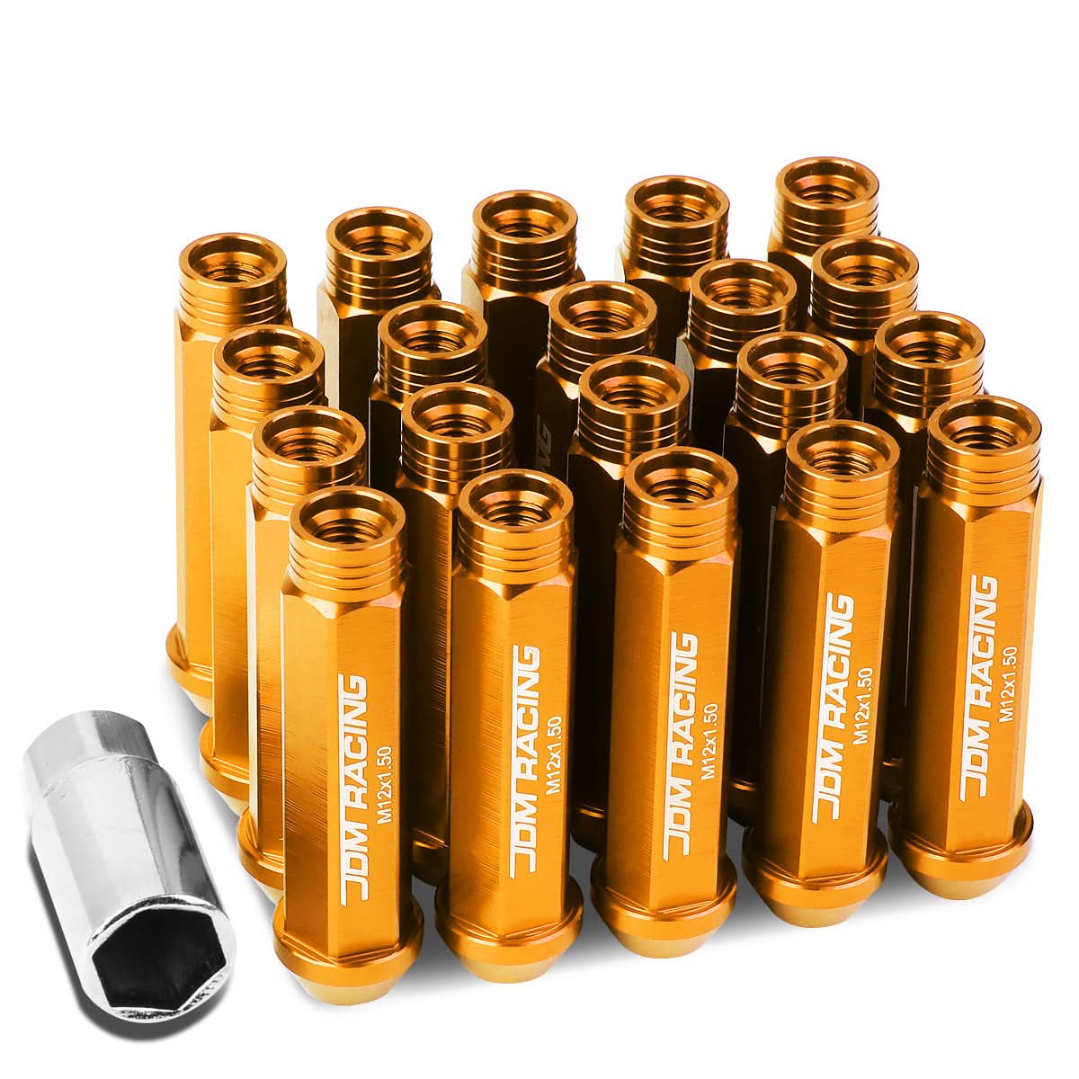 M12 X 1.5 Acorn Style Extended Lug Nuts - Aluminum Orange 20pc