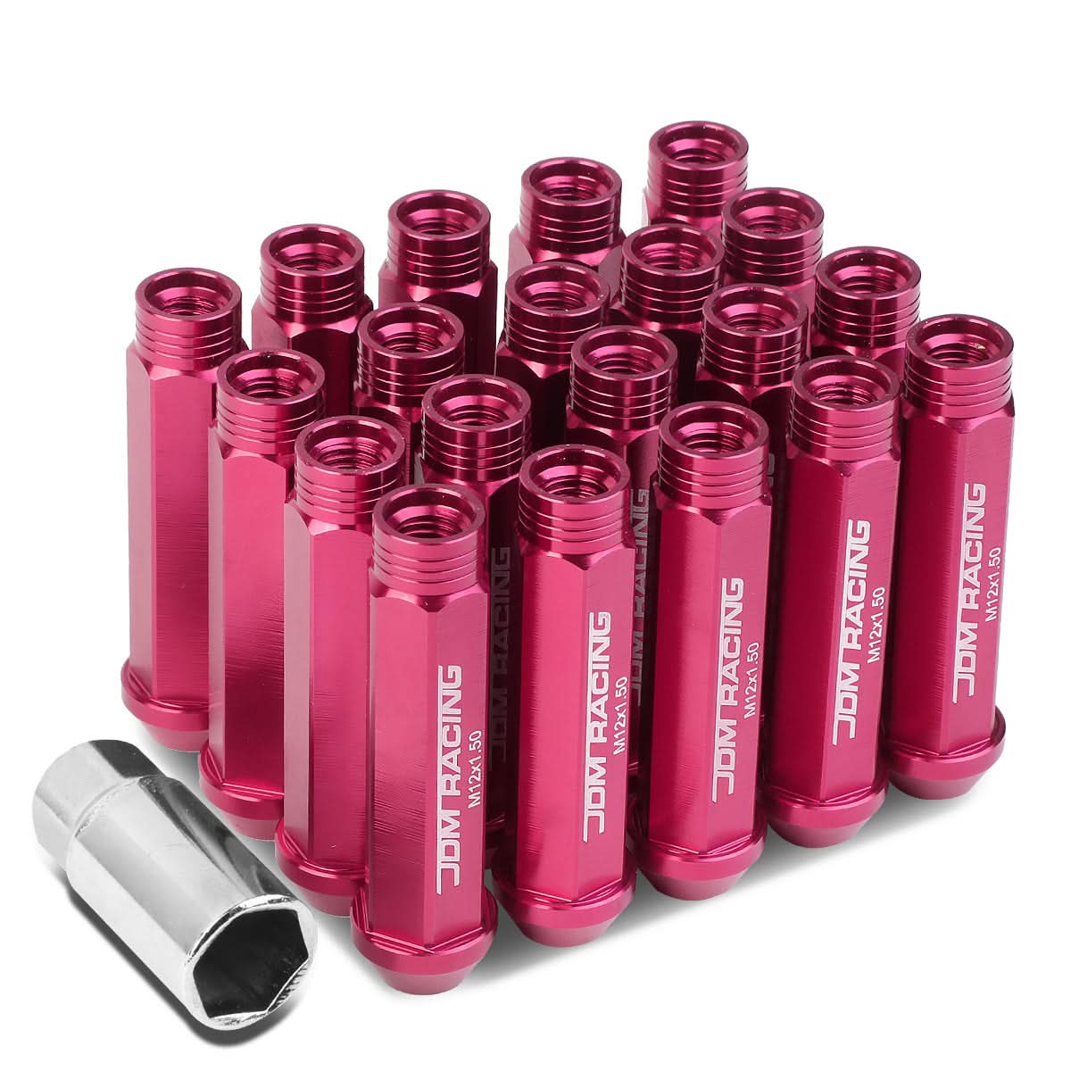 Aluminum Acorn Style Extended Lug Nuts M12x1.5 Pink 20pc Set