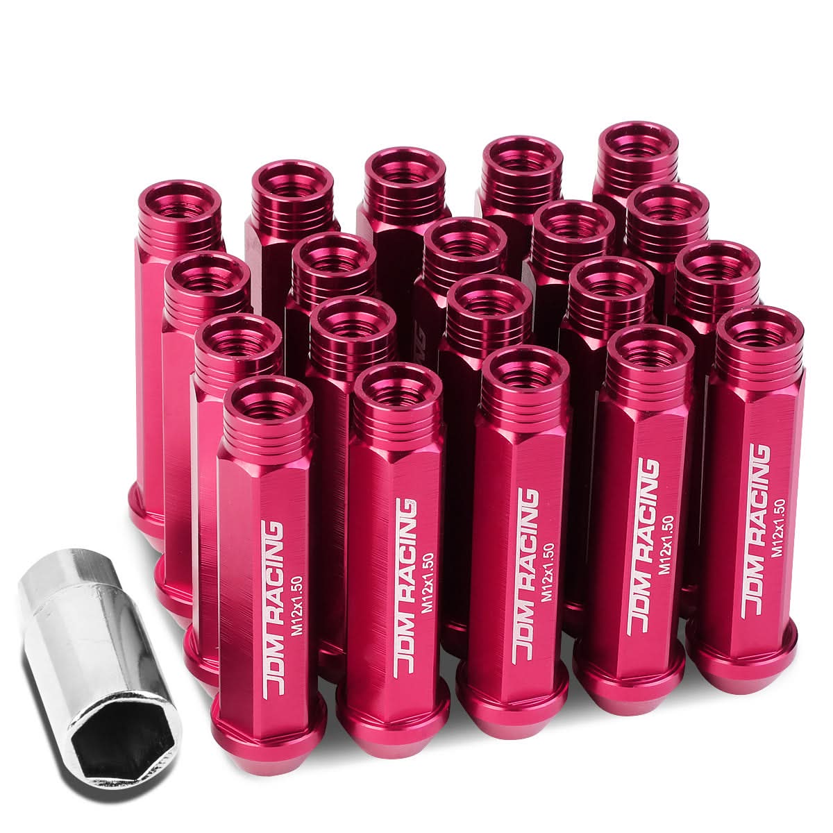 Aluminum Acorn Style Extended Lug Nuts M12x1.5 Pink 20pc Set