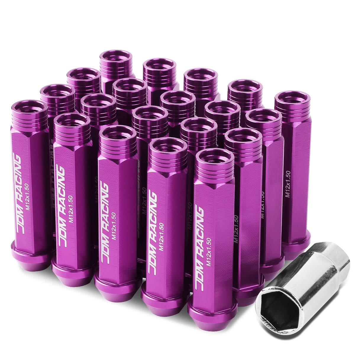 M12 x 1.5 Purple Extended Acorn Lug Nuts 90mm Tall - 20pc Set