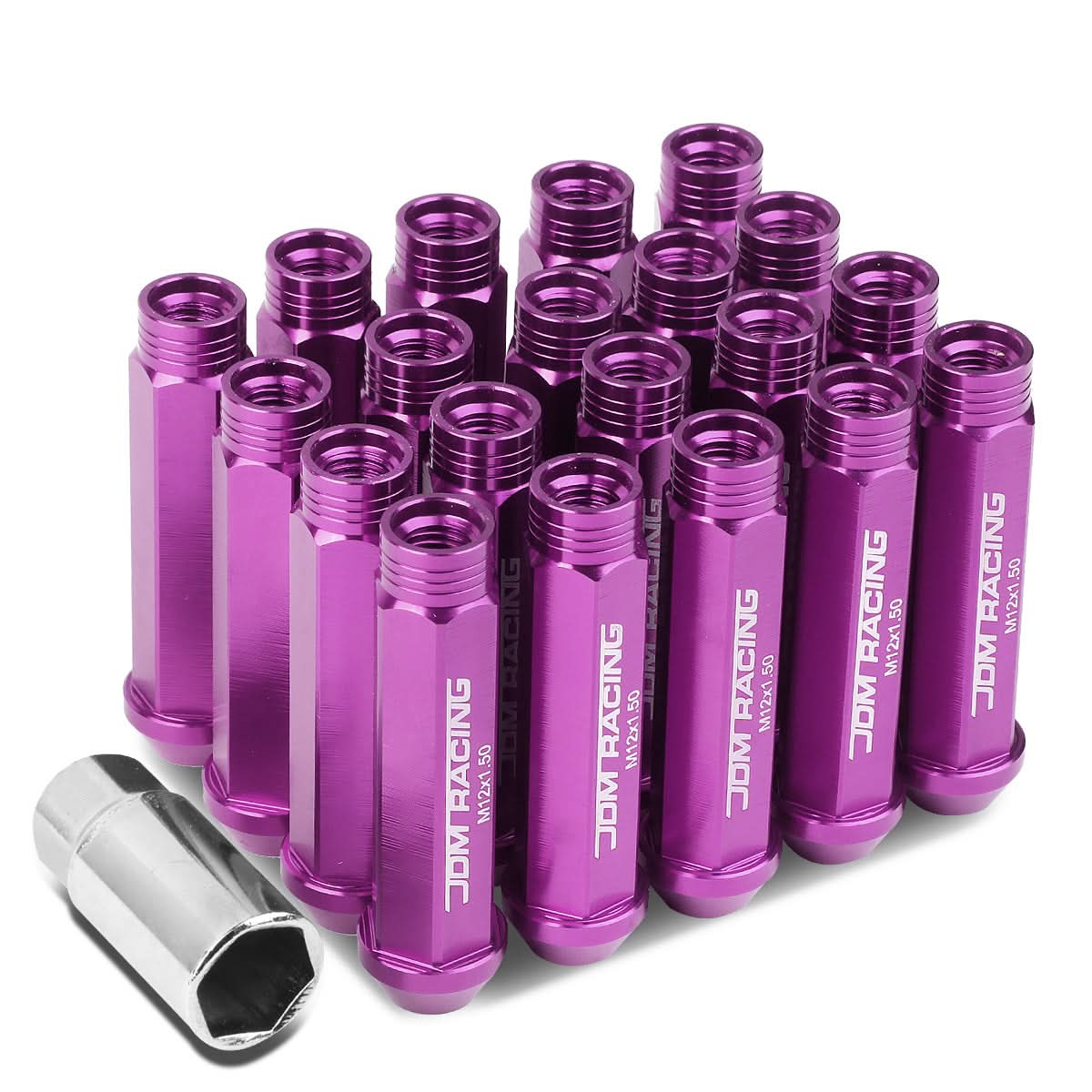 M12 x 1.5 Purple Extended Acorn Lug Nuts 90mm Tall - 20pc Set