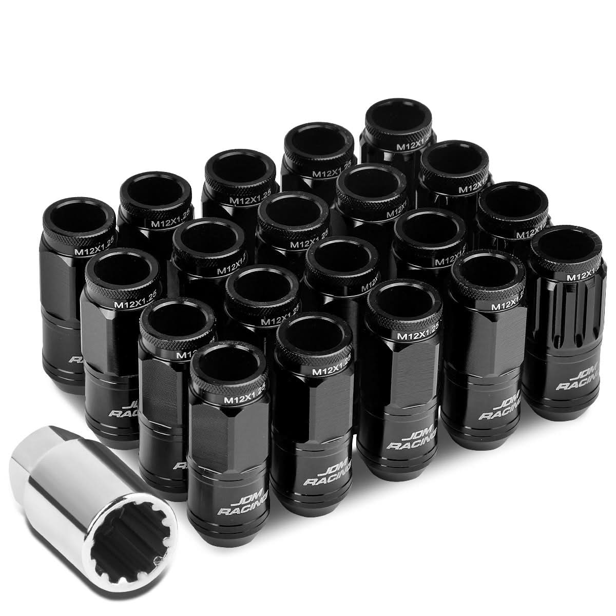 M12 x 1.25 Acorn Style Lug Nuts Set - 16 Pcs + 4 Locks Aluminum
