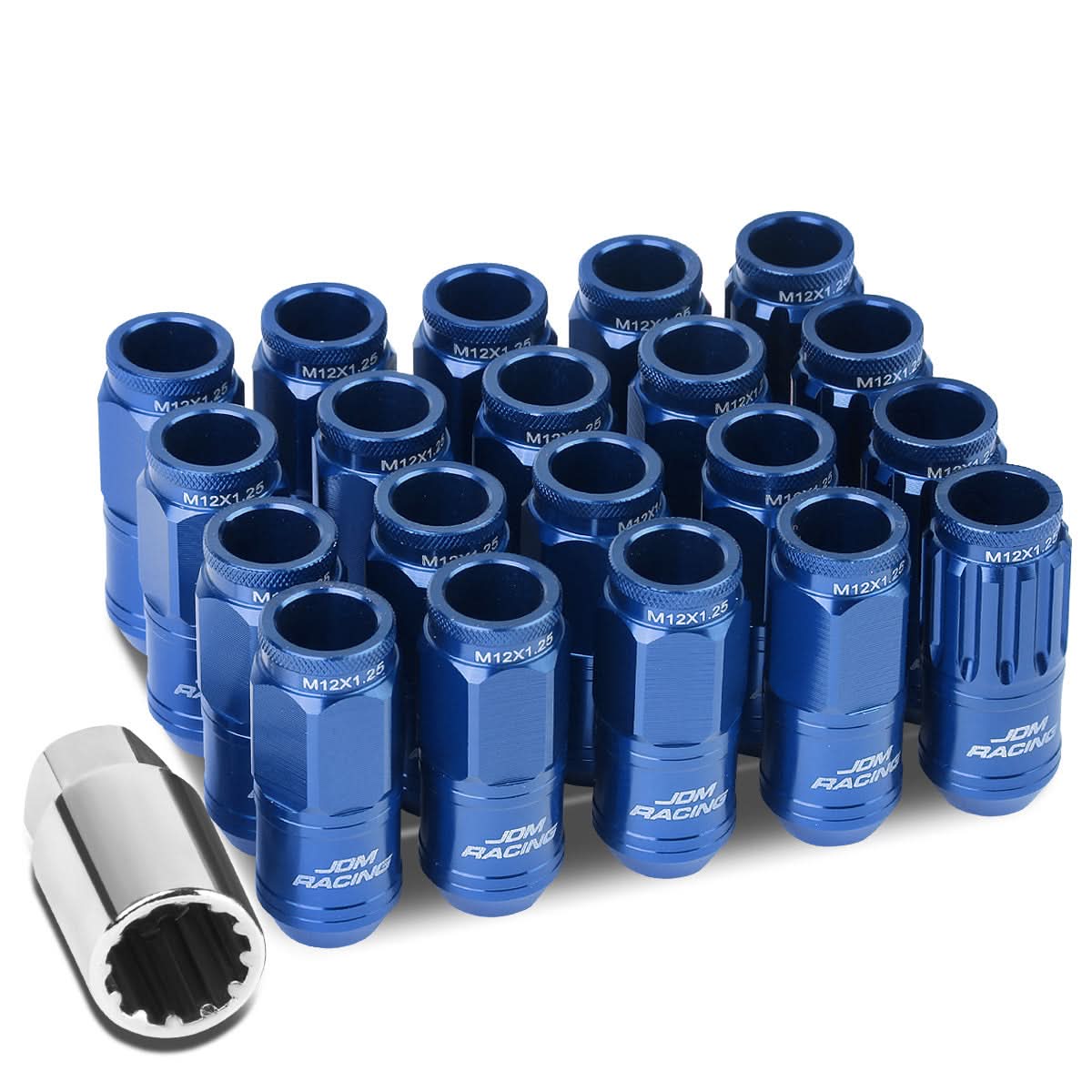 Acorn Style Aluminum Lug Nuts M12 x 1.25 50mm Blue 16 Pcs + 4 Locks