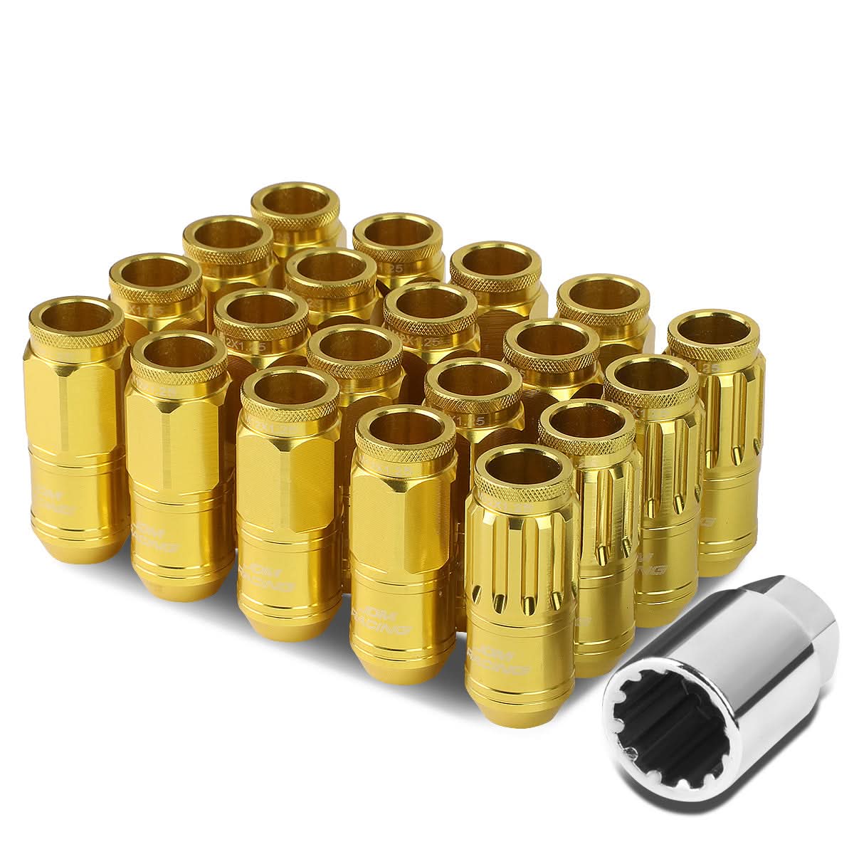 M12 x 1.25 Acorn Style Aluminum Lug Nuts 50mm 16pcs + 4 Locks - Gold