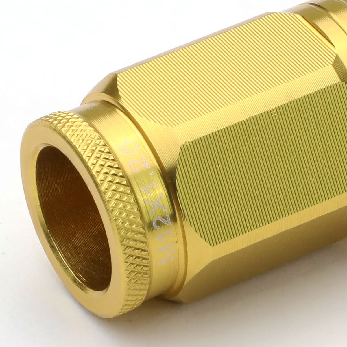 M12 x 1.25 Acorn Style Aluminum Lug Nuts 50mm 16pcs + 4 Locks - Gold