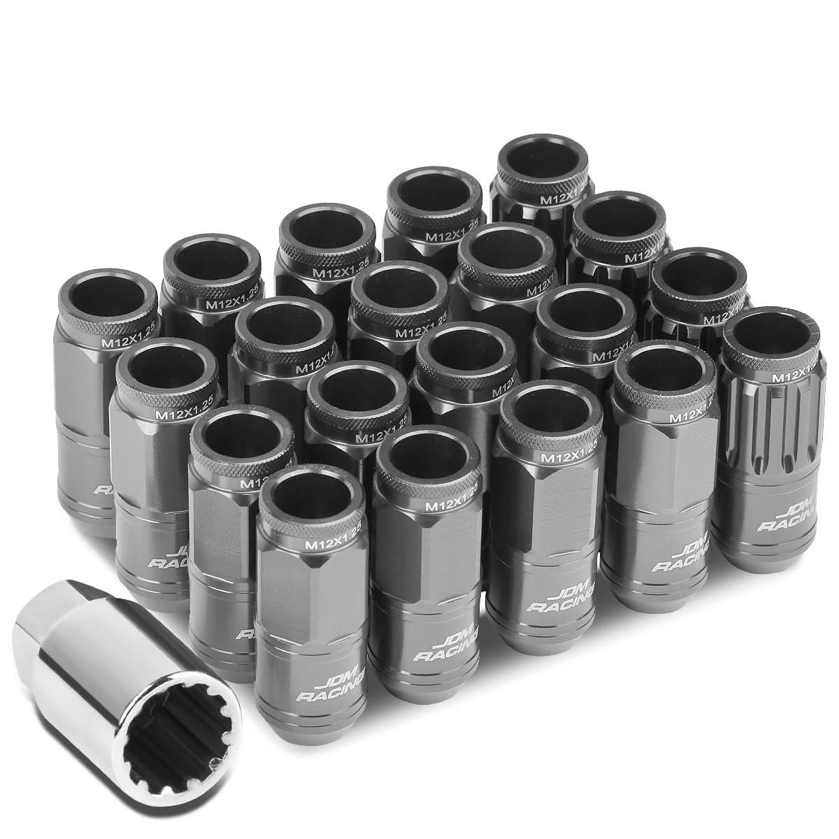 M12 x 1.25 Acorn Style Lug Nuts 16pc + 4 Locks Gun Metal Aluminum