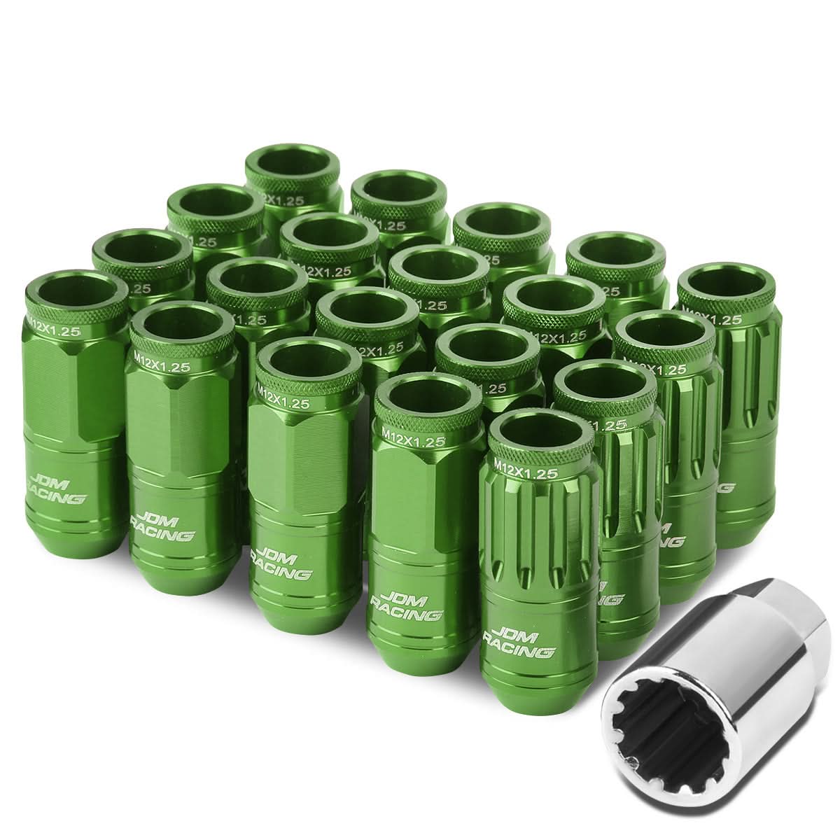 Acorn Style Aluminum Lug Nuts M12 x 1.25 Green 16pcs + 4 Locks
