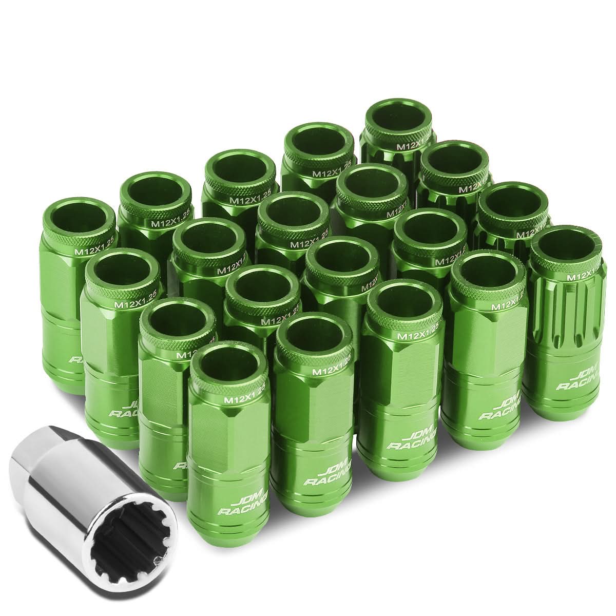 Acorn Style Aluminum Lug Nuts M12 x 1.25 Green 16pcs + 4 Locks