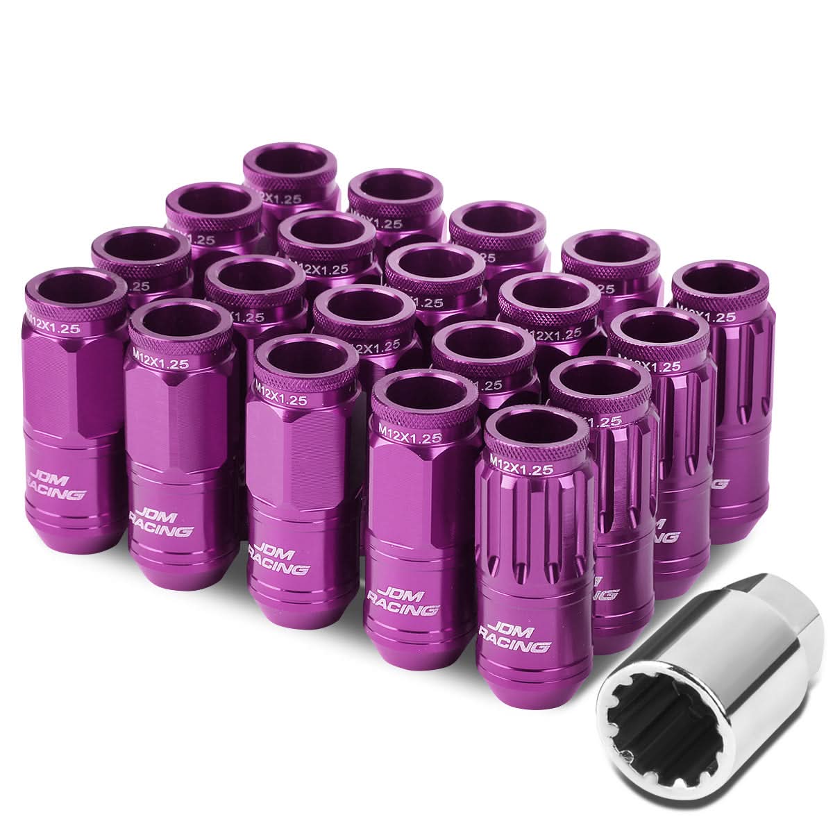 M12 x 1.25 Acorn Style Lug Nuts Set - Purple Aluminum 16pc + 4 Locks