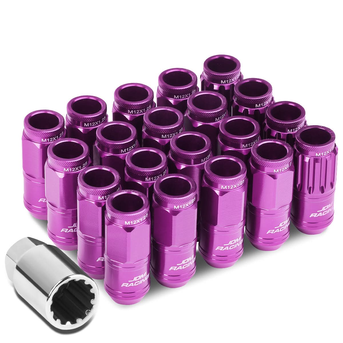 M12 x 1.25 Acorn Style Lug Nuts Set - Purple Aluminum 16pc + 4 Locks