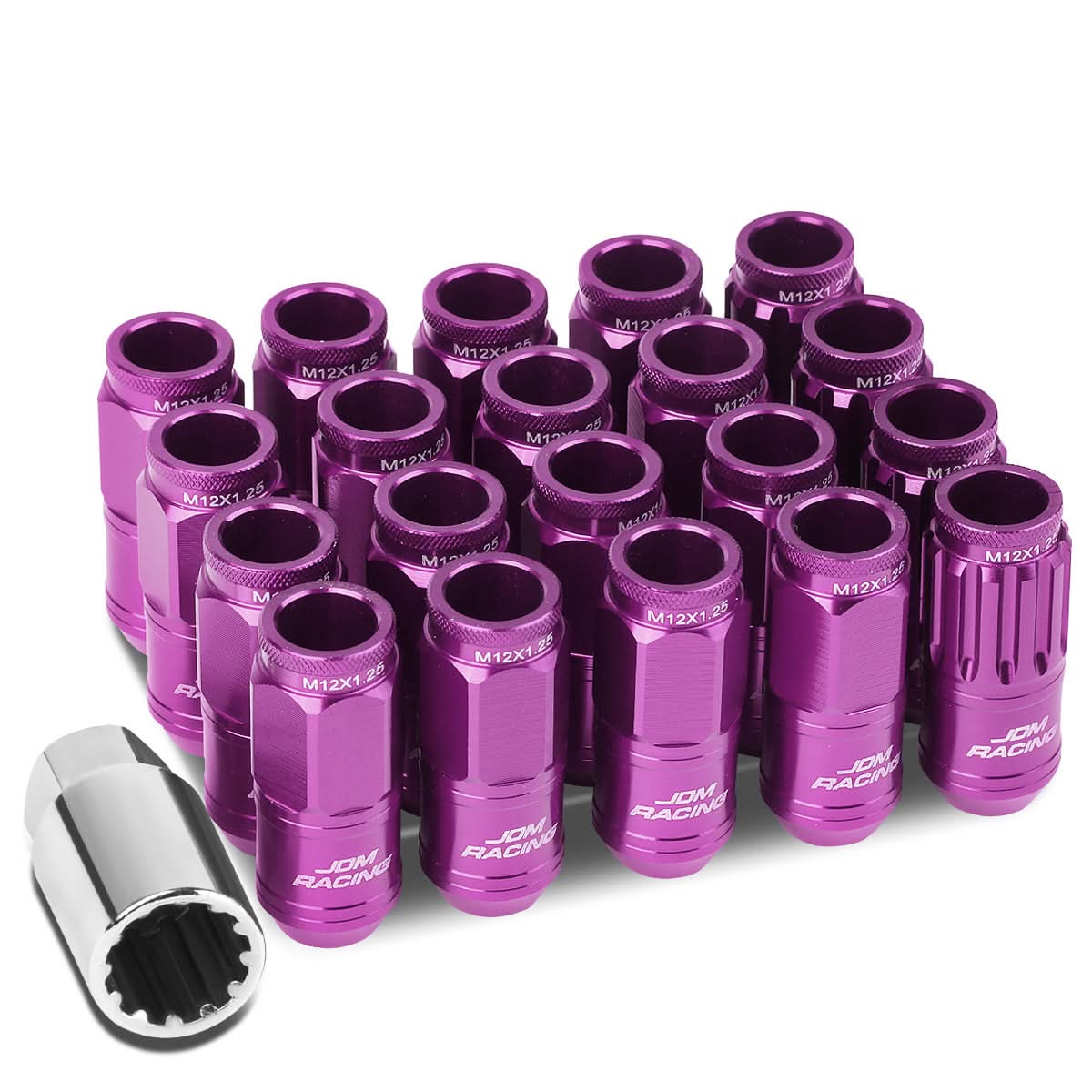 M12 x 1.25 Acorn Style Lug Nuts Set - Purple Aluminum 16pc + 4 Locks