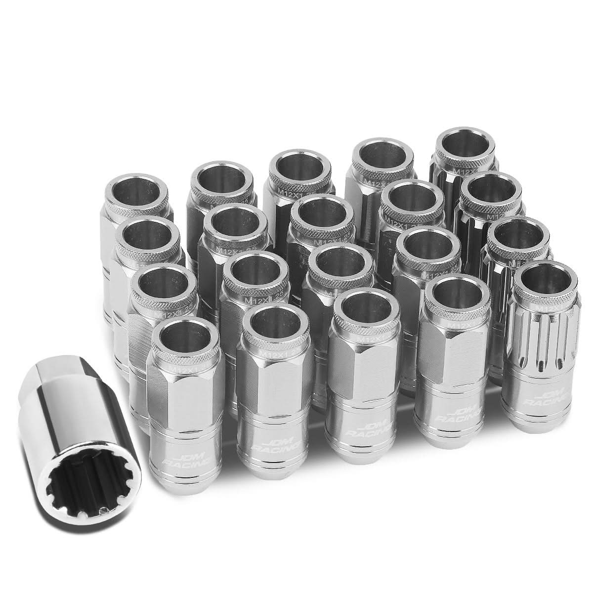 Aluminum Acorn Style Lug Nuts M12 x 1.25 50mm Silver 16pcs + 4 Locks