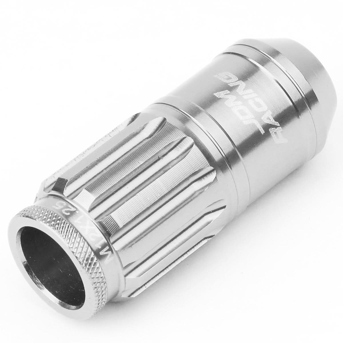 Aluminum Acorn Style Lug Nuts M12 x 1.25 50mm Silver 16pcs + 4 Locks